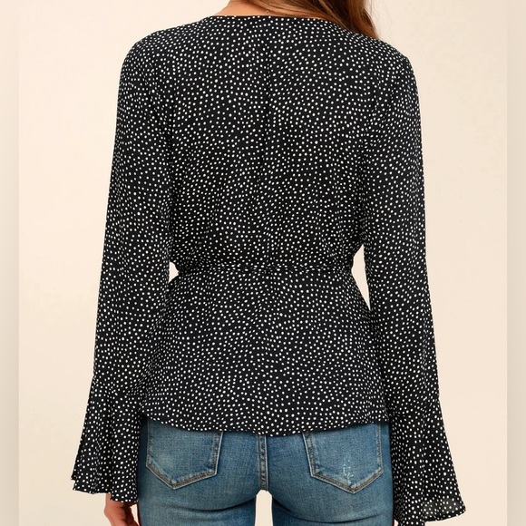 Lulu's Love is Enough Polka Dot Black White Wrap Top Bell Sleeves Size S - Picture 3 of 16